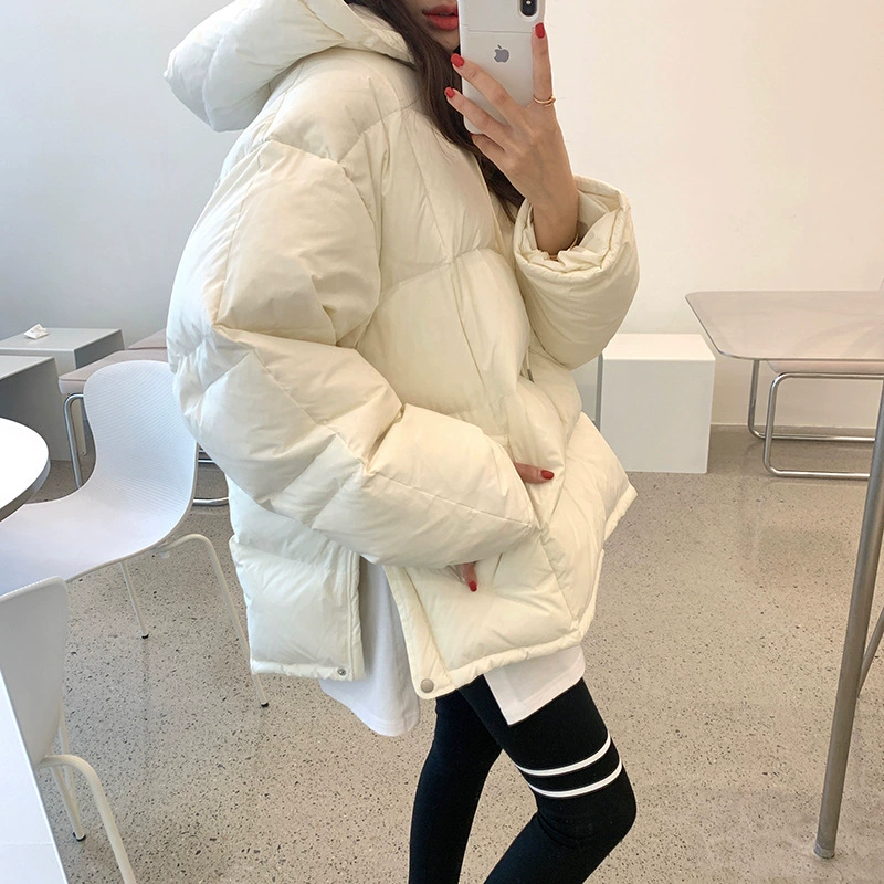 Куртка-пуховик в корейском стиле Oversized, утепленная худи, свободный крой, утолщенная