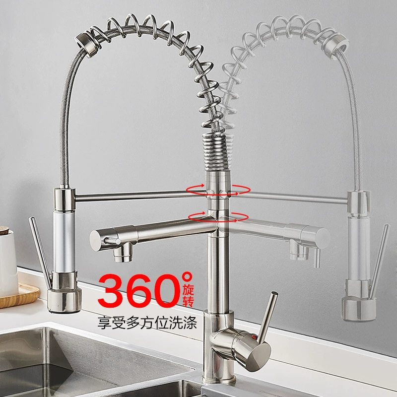 JOMOO all-copper kitchen hot and cold large spring faucet cross-border export pull-out kitchen faucet European and American pull-out