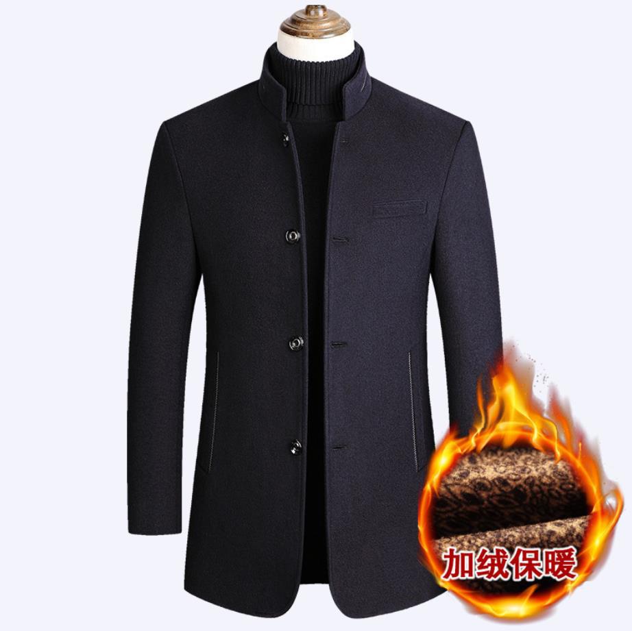 Abrigo de lana transfronterizo dedicado para hombre otoño e invierno para hombre de mediana edad collar de pie abrigo de lana forrado de lana engrosada ropa de hombre