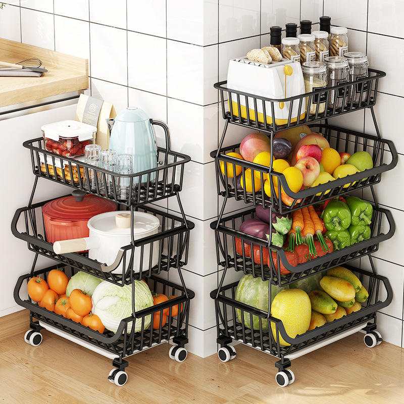 Kitchen Vegetable Storage Rack Multi-functional KD Folding Floor Storage Basket Carbon Steel Gap Storage Rack Household Fruit and Vegetable Basket