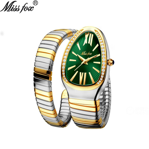MISSFOX watch Middle Eastern ladies fashion personality snake head bracelet stainless steel diamond snake watch for women