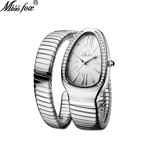 MISSFOX watch Middle Eastern ladies fashion personality snake head bracelet stainless steel diamond snake watch for women