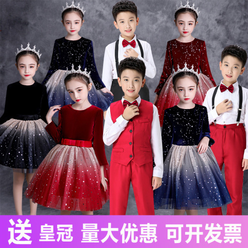 Children's choir performance costumes, primary and secondary school choir outfits, team recitation host stage performance costumes, princess dresses