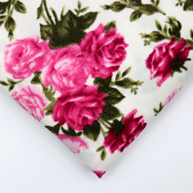 跨境玫瑰花纯棉印花布工厂制衣布沙发布床上用品平纹活性印花棉布
