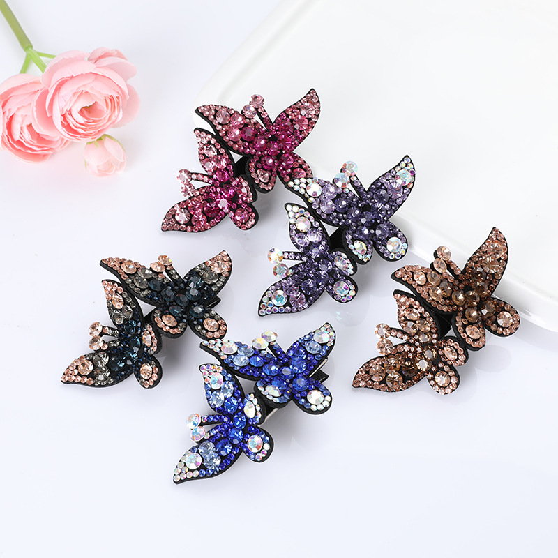 New Butterfly Diamond Inlaid Hairpin Simple Fashion One-character Side Clip Exquisite Hair Accessories Wholesale Hot Sale