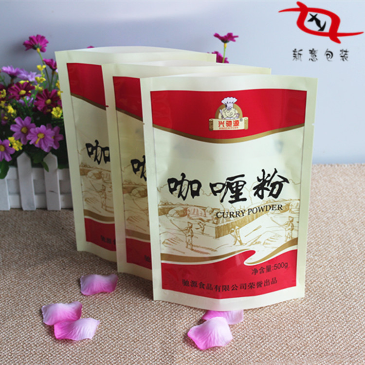 嘉兴OPP复合袋厂承接咖喱粉立体包装袋500g大料调味品站立塑料袋