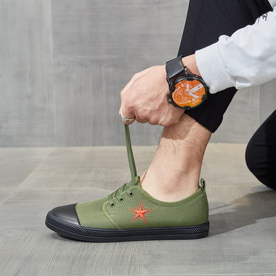 远步冬季新款男士加绒棉鞋复古军训鞋系带平底休闲保暖鞋时尚潮鞋|ru