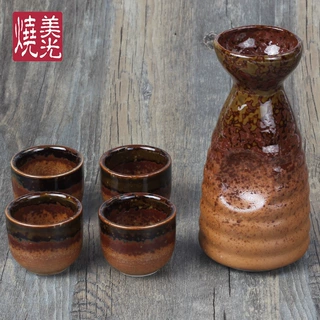 美光烧 日式餐厅和风陶瓷礼品酒具套装 粗陶清酒瓶子酒壶酒杯
