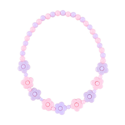 Children's Beaded Flower Bracelet, Colorful Acrylic Flower Necklace, Girl's Children Jewelry Set