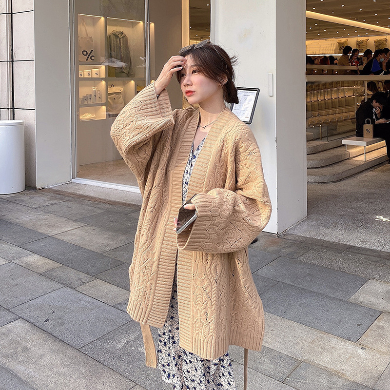 Emotional Finnish Cashmere Cable Knit Cardigan Sweater with a Lazy Style and Elastic Waist Knitted Jacket Top Emotional Finnish Cashmere Cable Knit Cardigan Sweater with a Lazy Style and Elastic Waist Knitted Jacket Top