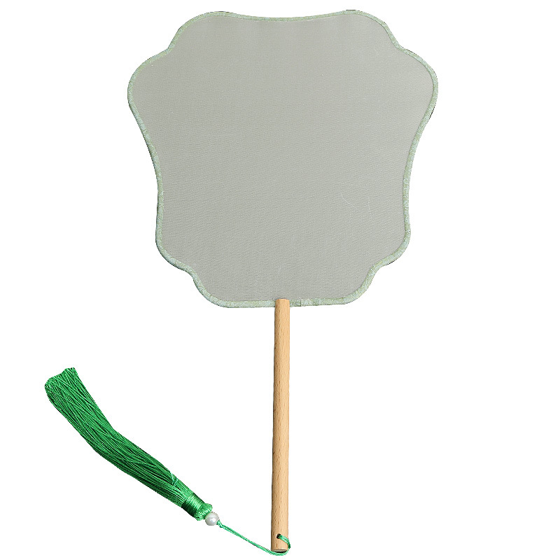 Pintado a mano estilo antiguo ventilador en blanco al por mayor pluma fina pintura a mano alzada superficie de ventilador de caligrafía mango largo ventilador redondo hecho a mano material de bricolaje