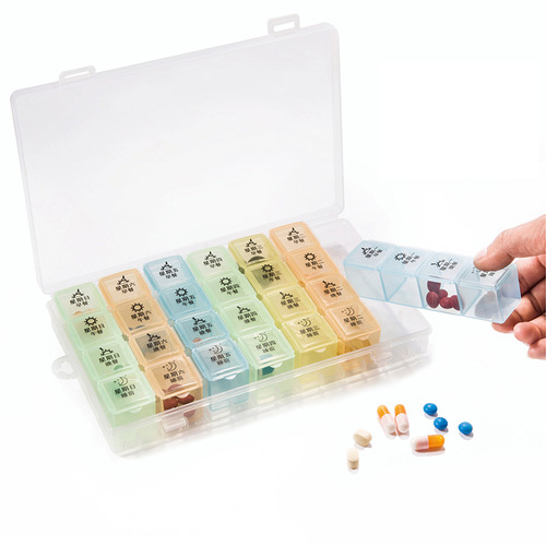 Simple and Easy to Use 21-Compartment Weekly Medicine Box with 28 Total Slots, 7-Day Divided Compartments, Elderly-Friendly, Eco-Friendly PP Plastic Medicine Organizer