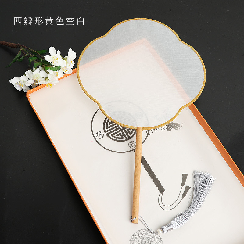 Pintado a mano estilo antiguo ventilador en blanco al por mayor pluma fina pintura a mano alzada superficie de ventilador de caligrafía mango largo ventilador redondo hecho a mano material de bricolaje