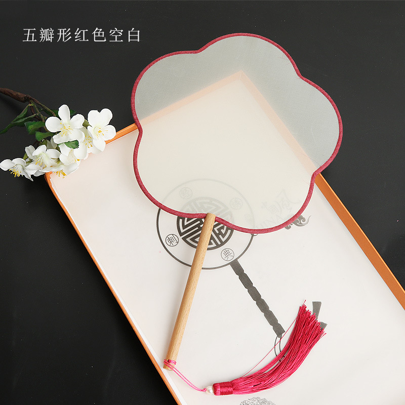 Pintado a mano estilo antiguo ventilador en blanco al por mayor pluma fina pintura a mano alzada superficie de ventilador de caligrafía mango largo ventilador redondo hecho a mano material de bricolaje