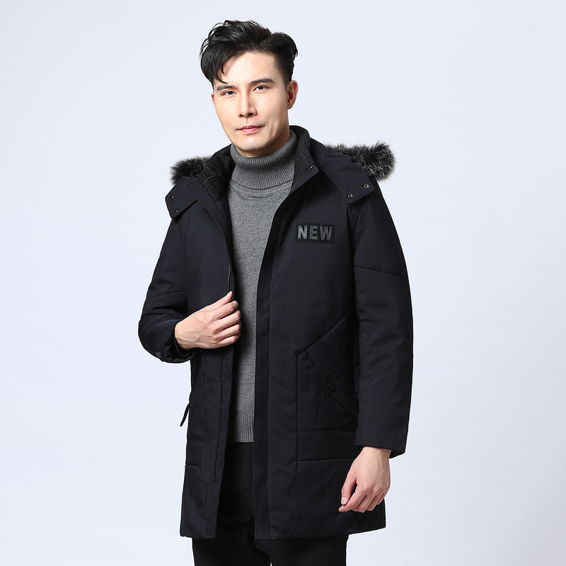 Brand Cut Label Men's Winter Solid Color Removable Hat Fox Wool Mid-length Down Jacket Y4B81211