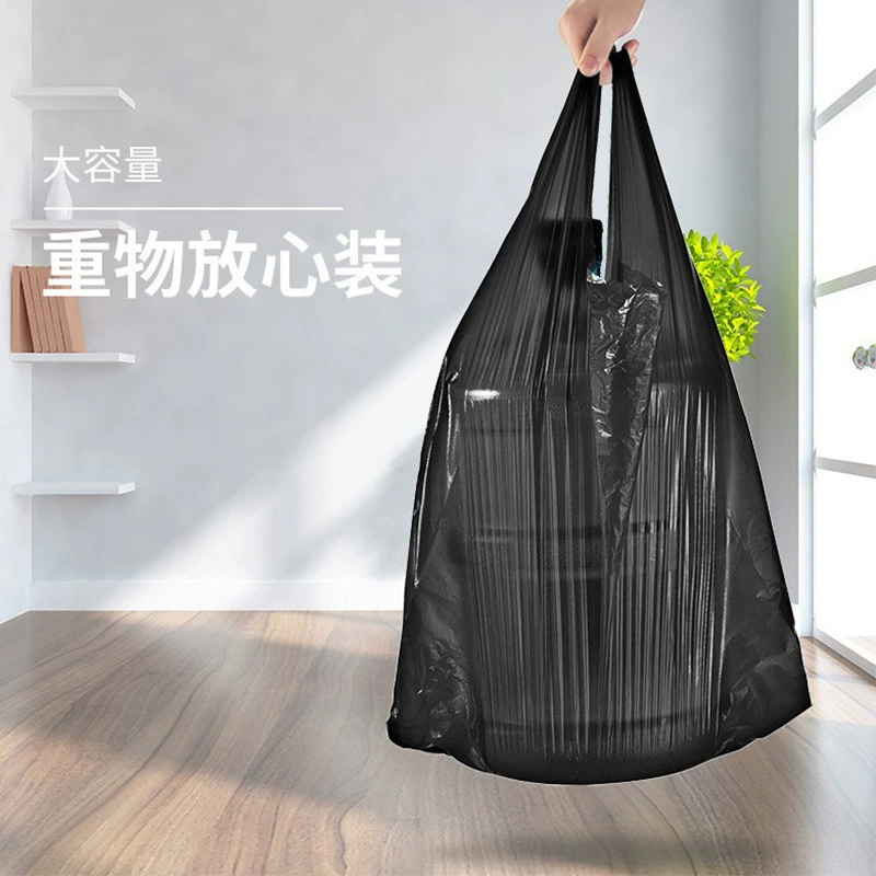 Big black garbage bag for home use, handheld disposable plastic tank top, increased thickness