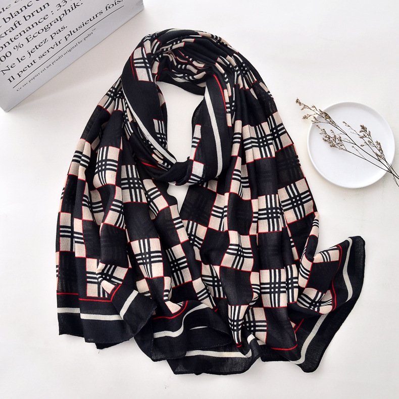 Otoño e Invierno nueva moda bufanda a cuadros algodón y lino se sienten bufanda larga Primavera y otoño viajes gran chal color a juego Toalla de playa