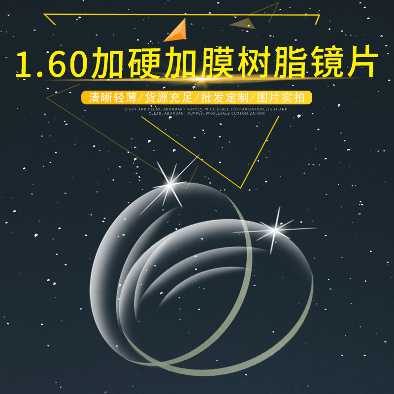 非球面防蓝光镜片1.60近视老花散光镜片树脂加硬加膜透明镜片批发