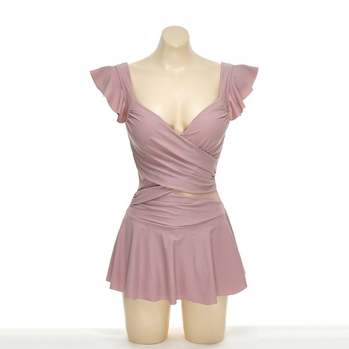 Women's 2024 New Swimwear Covering Stomach, Slimming Conservative One-piece Swimwear, Pink Korean Version Sexy Hot Spring Costume