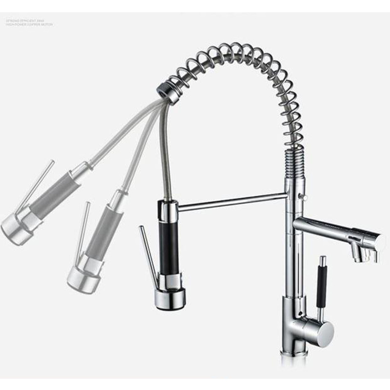 Tire de la cocina de primavera caliente y fría grifo retráctil fregadero de cuatro funciones doble lavabo de agua grifo giratorio