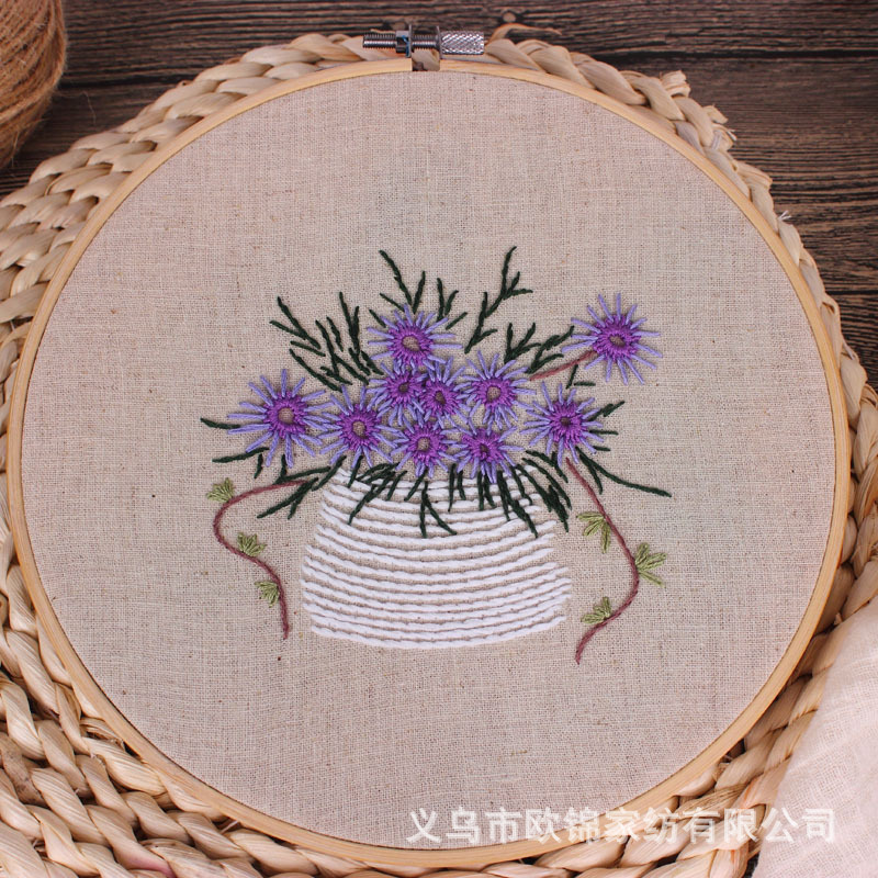 Margarita fresca hecha a mano DIY tela novato bordado europeo flores y plantas material paquete kit costura traje vida