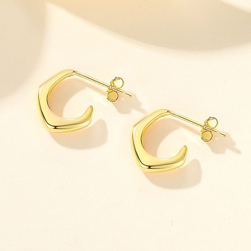 S925 pendientes de plata pendientes en forma de gancho creativo tridimensional de metal geométrico simple oro brillante pendientes