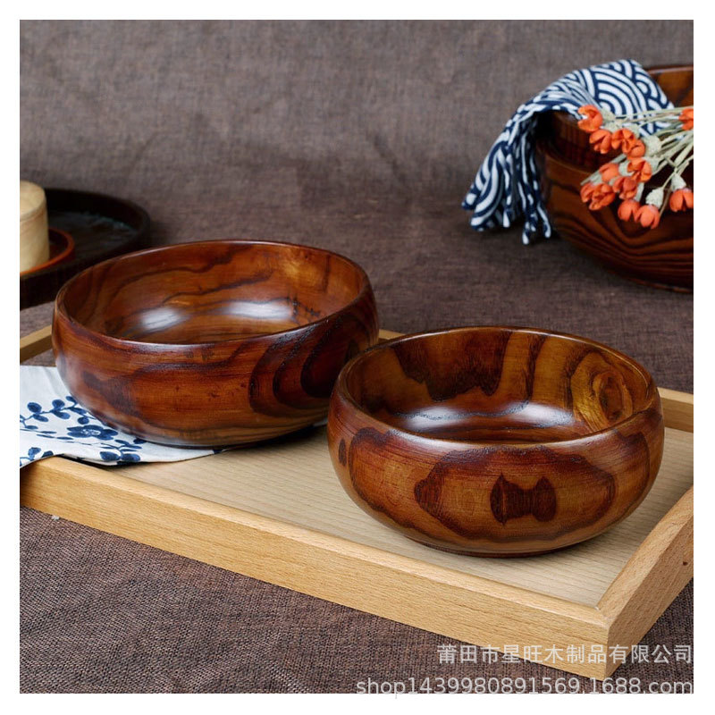 Suministro directo de fábrica chino redondo tazón de fideos instantáneos madera maciza creativo fabricante de fruta de madera fría y mixta tazón grande en stock descuento de gran cantidad