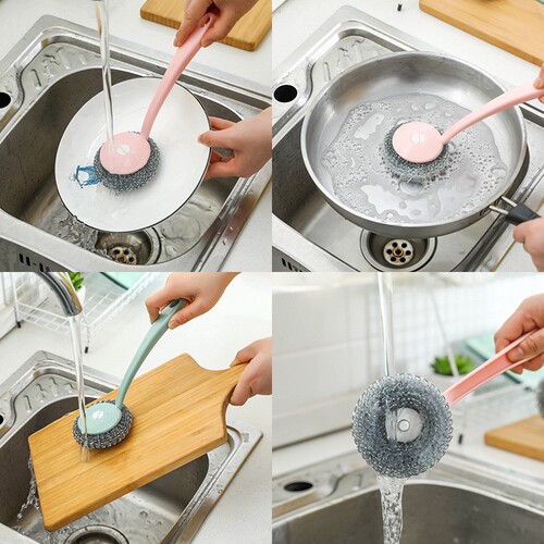 Jie Neng Pot Brush Wire Brush Household Steel Ball Brush with Handle