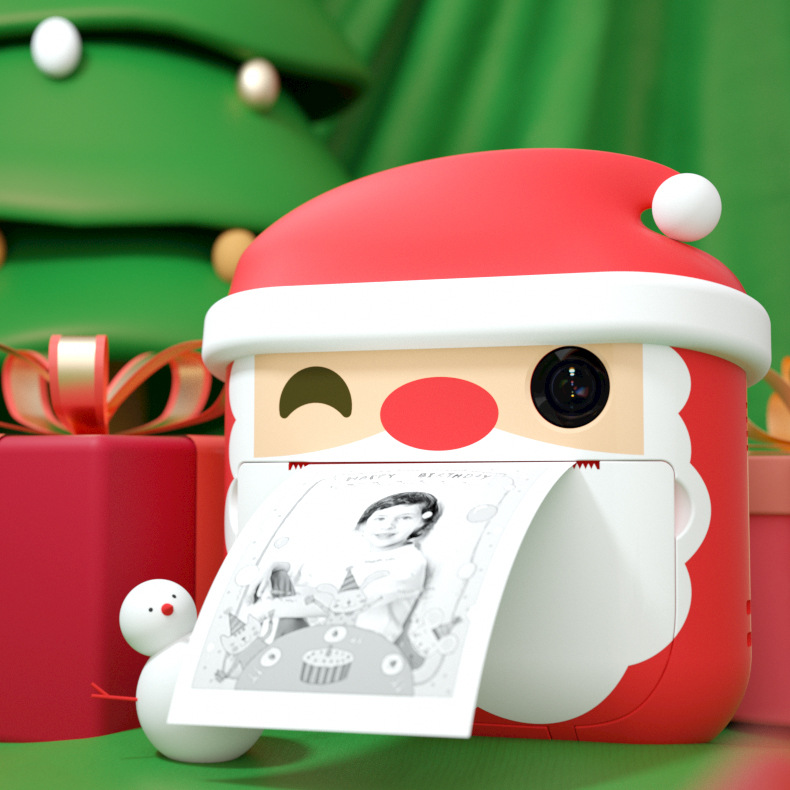 Papá Noel cámara de impresión térmica para niños 1200W píxeles delantero y trasero doble selfie LID pequeño SLR