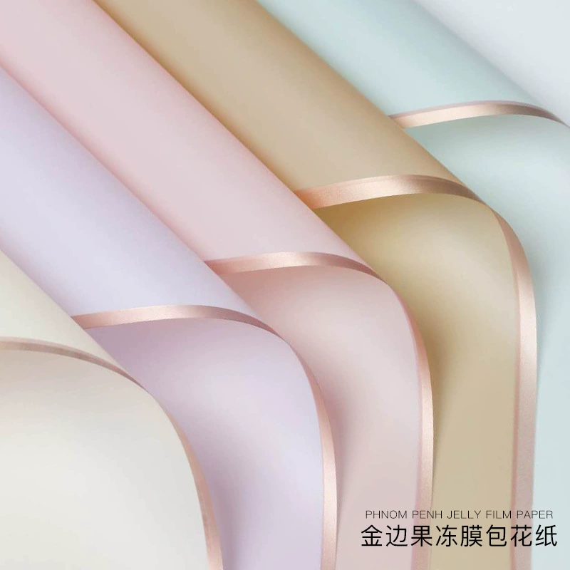 Эксклюзивная оптовая матовая бумага для упаковки цветов с цветочным принтом, золотистая кромка, пленка для букетов