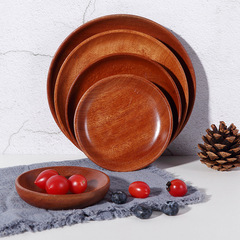 Walnut solid wood round plate, Sapele breakfast tray, Japanese style serving tray, household wood plate, wooden dish, cake fruit tray