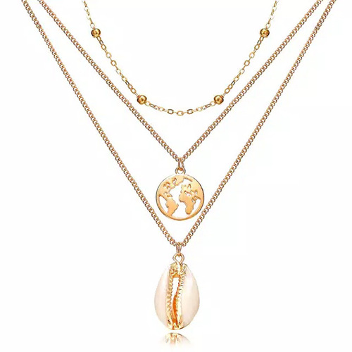 Elegant and Minimalist Multi-layer Metal Necklace for Women with Cross, Moon, and Lockchain Design