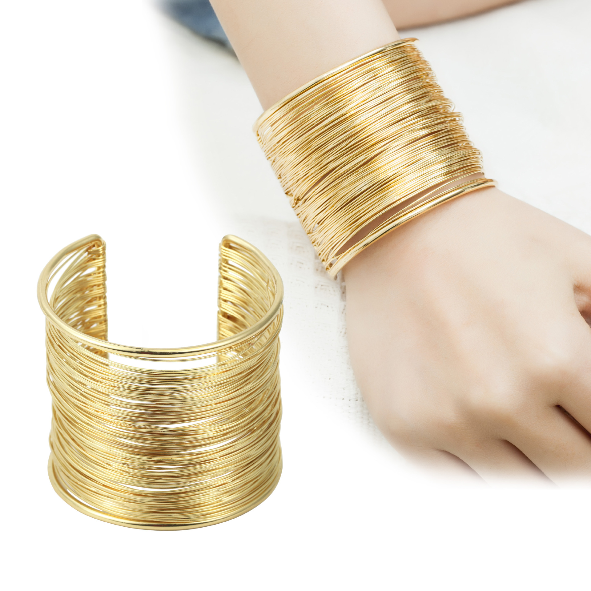 Comercio electrónico transfronterizo de moda europea y americana pulsera de alambre abierto pulsera grande AliExpress suministro fábrica al por mayor