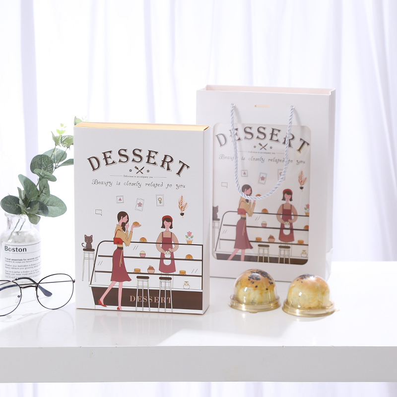 Caja de embalaje crujiente de yema de huevo de 6 granos impresión en color dorado caja de regalo de cartón dorado pintada a mano caja de cajón de pastelería de pastel de Luna