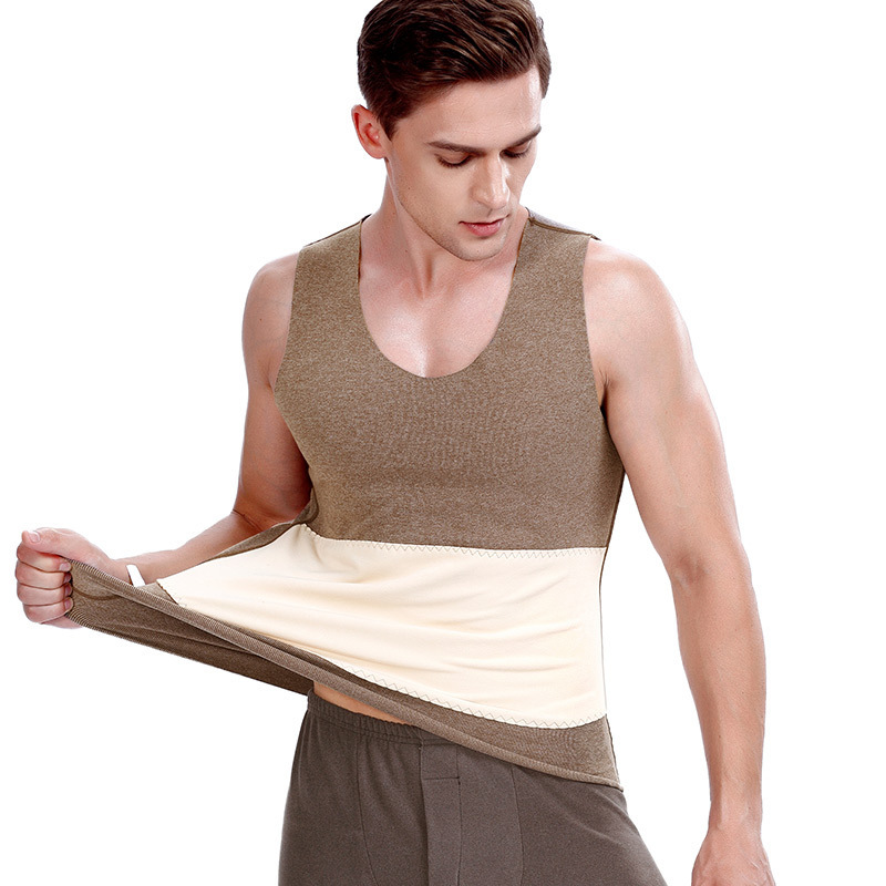Men's Traceless Velvet Thermal Vest Self-heating Underwear Cotton Autumn and Winter fleece-lined Thickened Inner Wear Tight Base Top