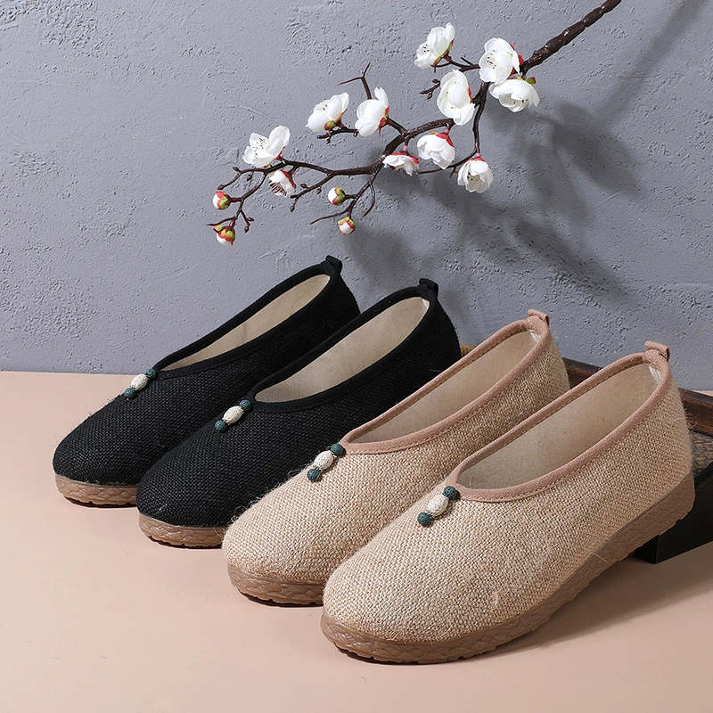 2025 новых хлопчатобумажных и льняных туфель в китайском стиле с вышивкой, туфли династии Хань, чайные туфли, художественные льняные туфли, дышащие и нескользящие оптом