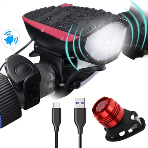 7588 Bicycle USB rechargeable headlight horn mountain bike loud electric horn two-in-one car light horn bell