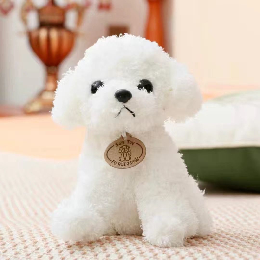 Simulación cuidadosamente seleccionada, muñeco de perro de peluche, cachorro de peluche, muñeco de perro de peluche rizado, regalo para niños al por mayor