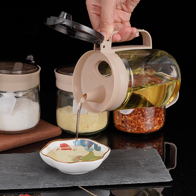 Tarro de condimento de vidrio de cocina traje de hogar integrado frasco de sal sellado con tapa frasco de botella de condimento con cuchara