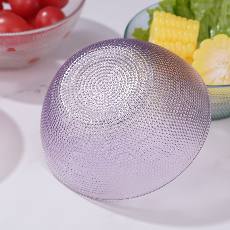 Juego de seis piezas de regalo publicitario en stock traje de tazón de ensalada de frutas de vidrio de color transparente