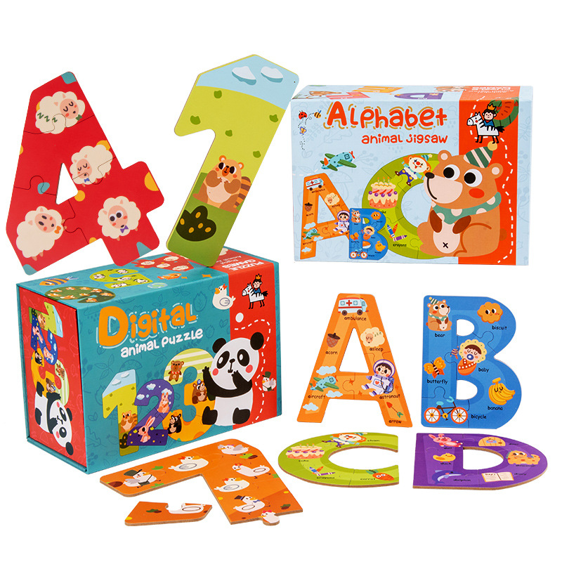 Rompecabezas de letras y números tridimensionales de madera para niños de 0 a 3 años de edad, educación temprana para bebés educativos juguetes de entrenamiento de pensamiento lógico