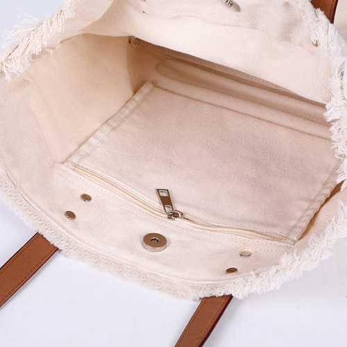New Japanese and Korean Large Capacity Canvas Tote Bag for Women, Fashionable Tote Bag with Fringe, Unique Design Commuter Shoulder Bag