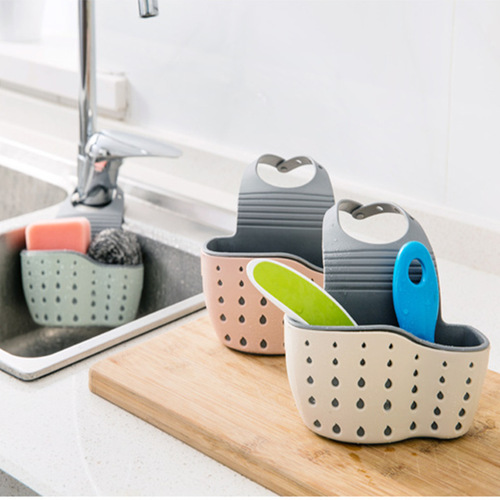 Drain basket hanging bag kitchen faucet sponge storage rack dishwashing sink without drilling storage basket