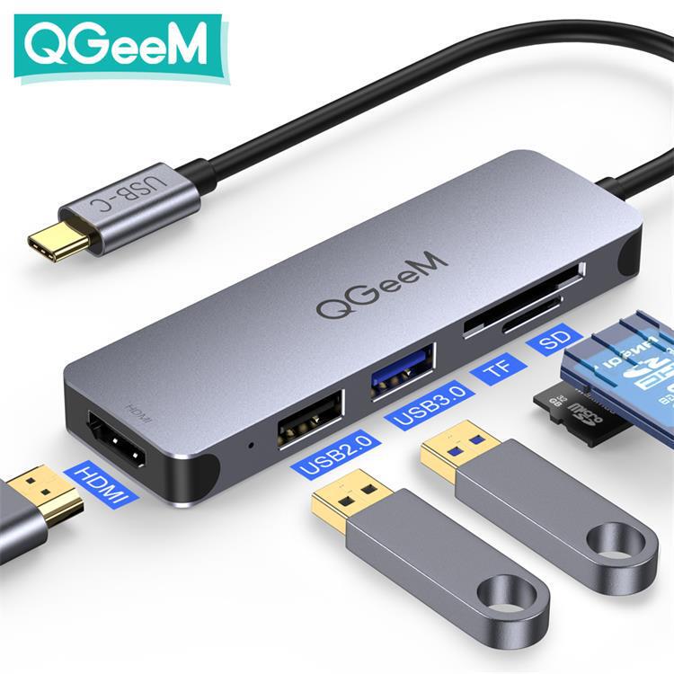 Qgeem 5-in-1 Type-C Docking Station Hub USB Hub Compatible with Thunderbolt 3 Sd/Tf Card Reader Multi-Interface