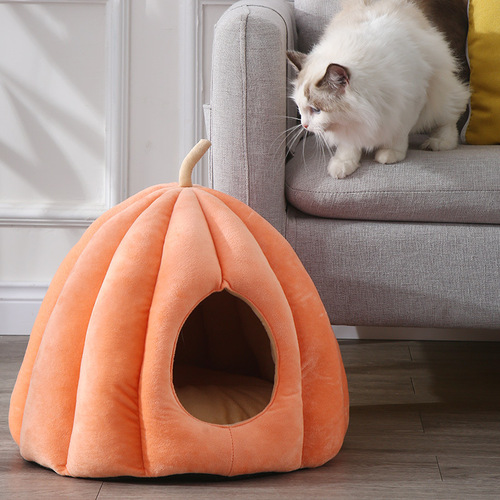 Manufacturer cat nest wholesale winter warm closed cat nest large removable washable yurt pumpkin cat nest cat supplies