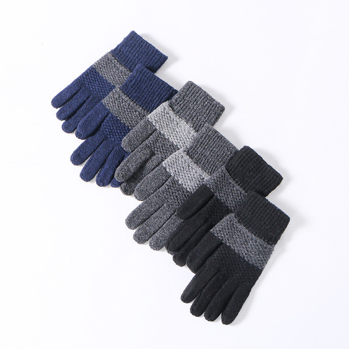 Winter new men's cold-proof warm gloves for cycling plus fleece knitted full-finger jacquard floor stall supply wholesale