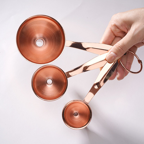 Household stainless steel funnel 3-piece set mini rose gold oil wine funnel pouring wine funnel with handle gadget