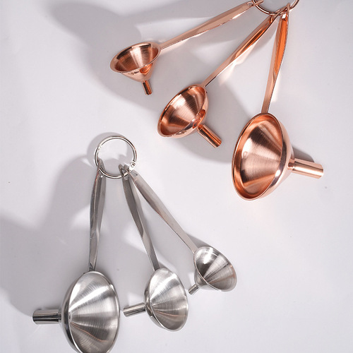 Household stainless steel funnel 3-piece set mini rose gold oil wine funnel pouring wine funnel with handle gadget