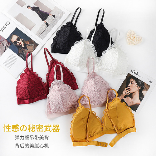 Lace bra for women, sexy French triangle cup sling, beautiful back bra, simple and light, no steel ring, student chest wrap