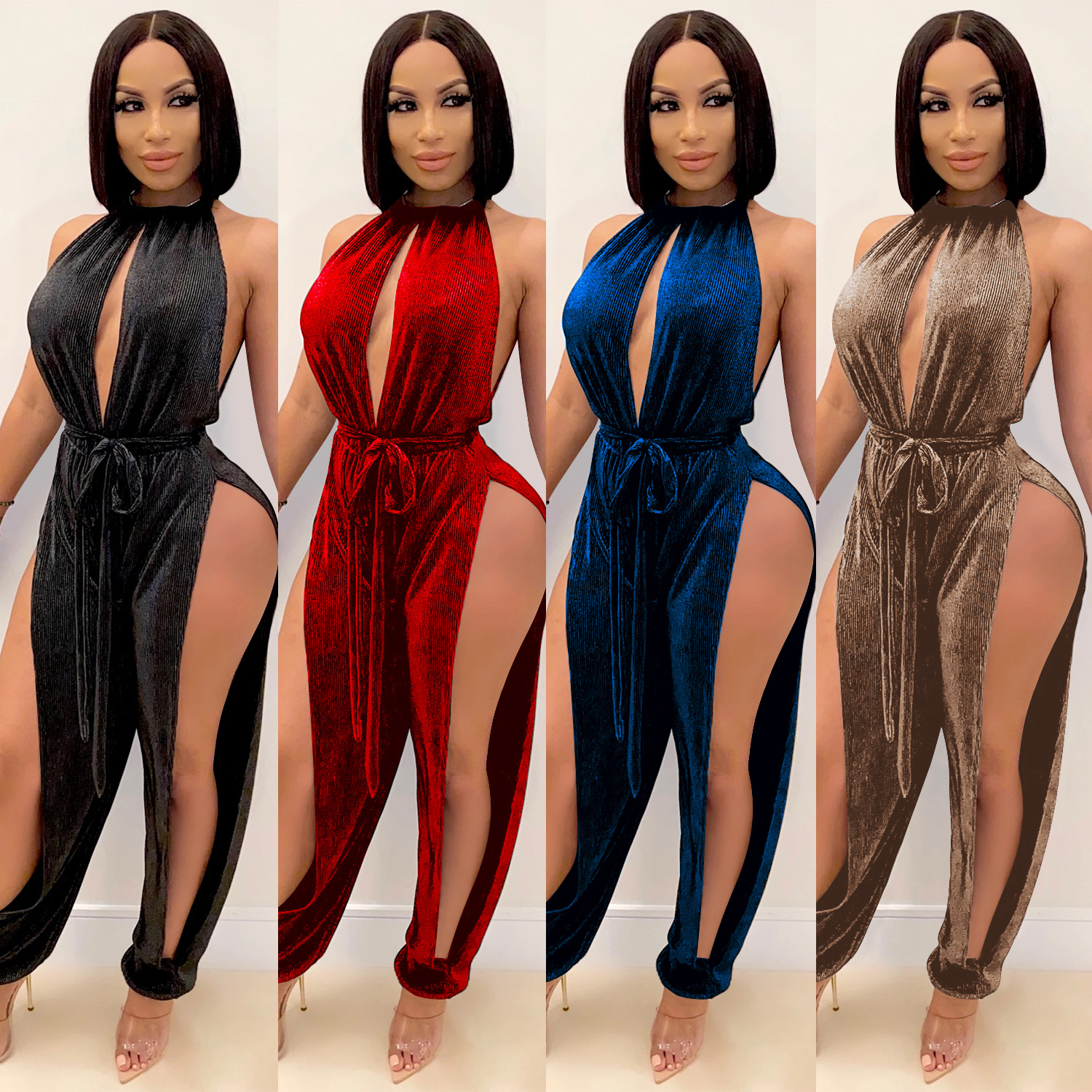 X3737 transfronterizo nuevo AliExpress Amazon moda europea y americana sexy encaje-up stretch split mono de mujer image 1